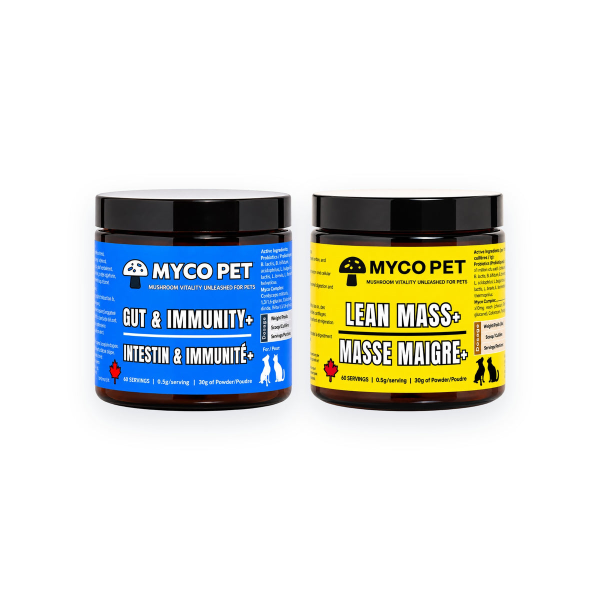Leaky Gut Protocol: Gut and Immunity+ and Lean Mass+ jars together on a white background