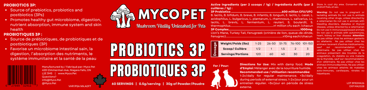 Probiotics 3P: 18-Strain Probiotic, Prebiotic & Postbiotic (Digestive Enzymes) Powder Topper for Dogs & Cats
