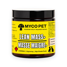 Myco Pet Lean Mass+ jar, 60 servings, on a white background