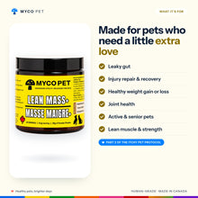 What Lean Mass+ is made for: leaky gut, injury repair and recovery, healthy weight gain or loss, joint health, active and senior pets, lean muscle and strength
